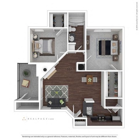 Floor plan for 2 beds, 1 bath, 970 sqft
